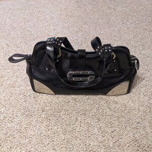 Guess Black Leather Chunky Handbag with Silver Accents